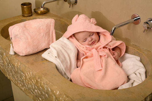 Peignoir bébé bambou et gaze de coton rose blush - Tout Pour les Gamins 🇨🇵