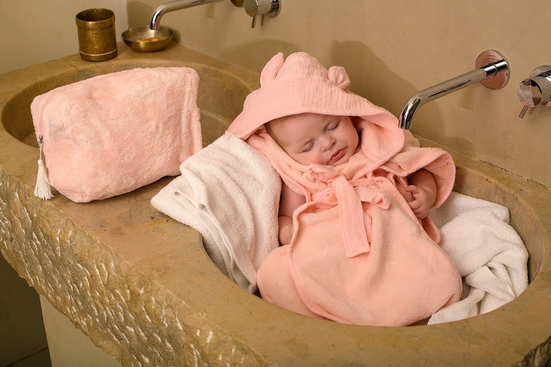 Peignoir bébé bambou et gaze de coton rose blush - Tout Pour les Gamins 🇨🇵​